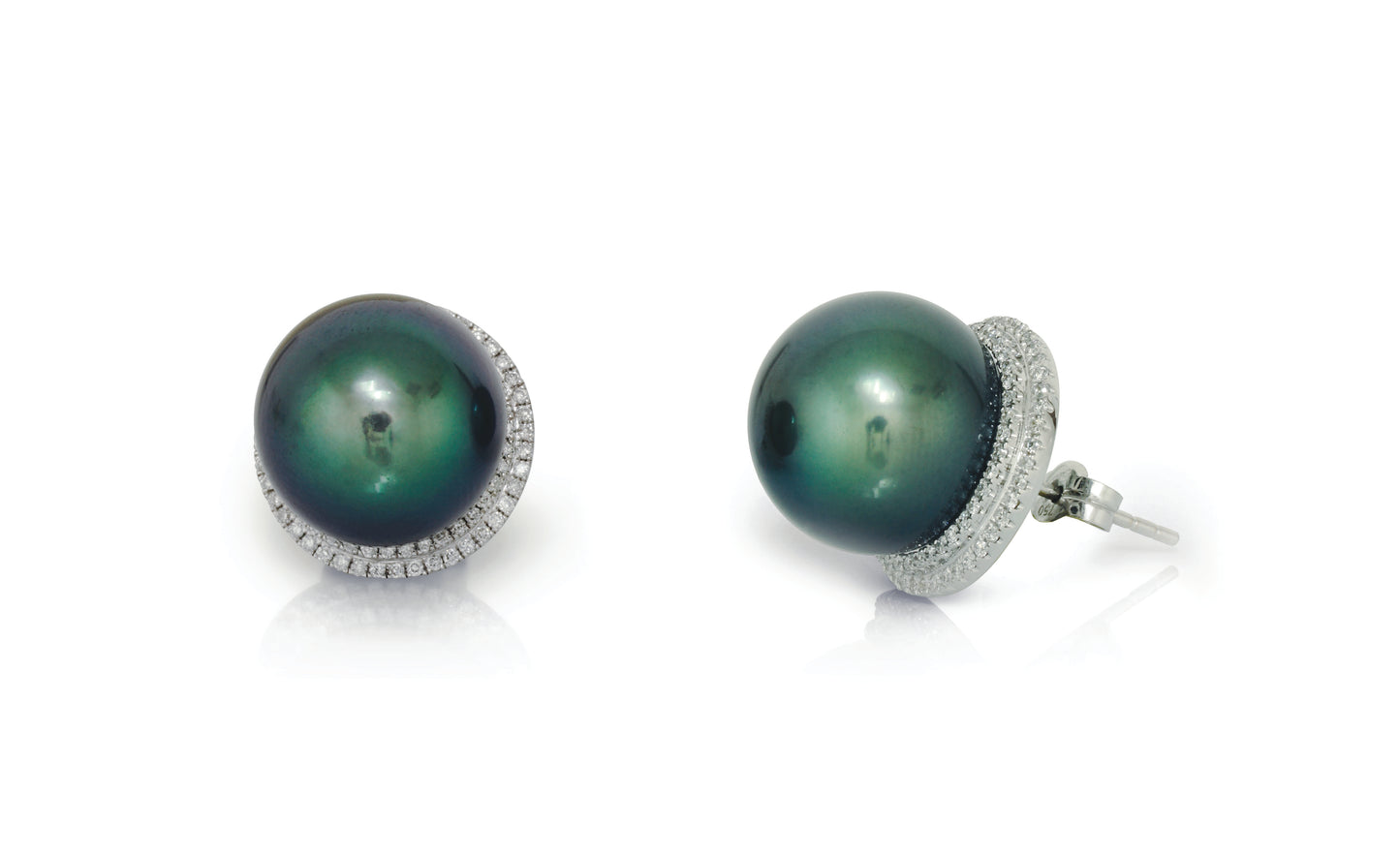 Boucles d'oreilles or gris 18kt 166d0.474cts gvs avec 2 perles de Tahiti Bouton AA Multicolore 12mm
