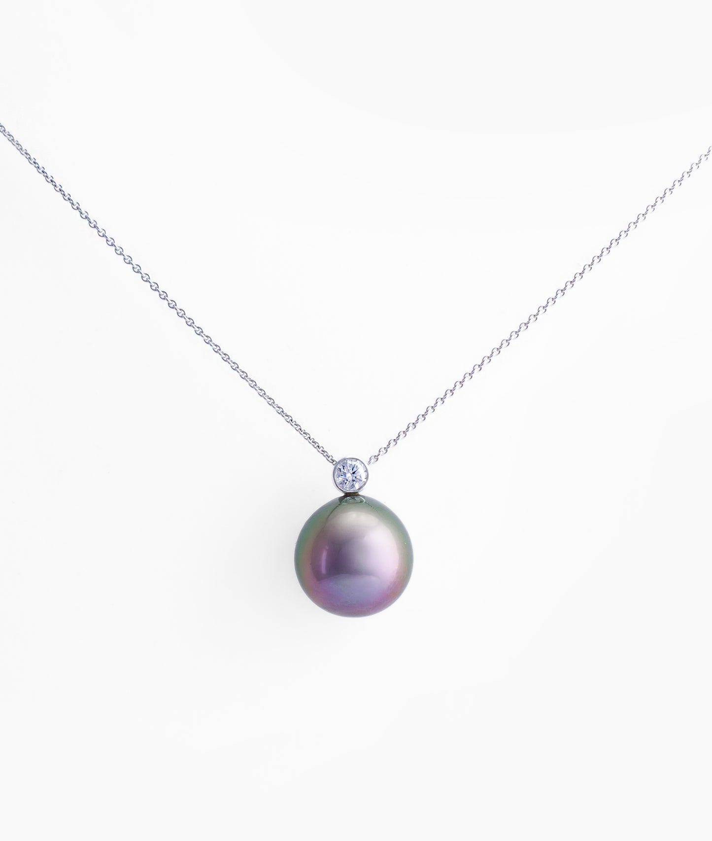 Tahitian pearl necklace - 18K White gold with diamonds