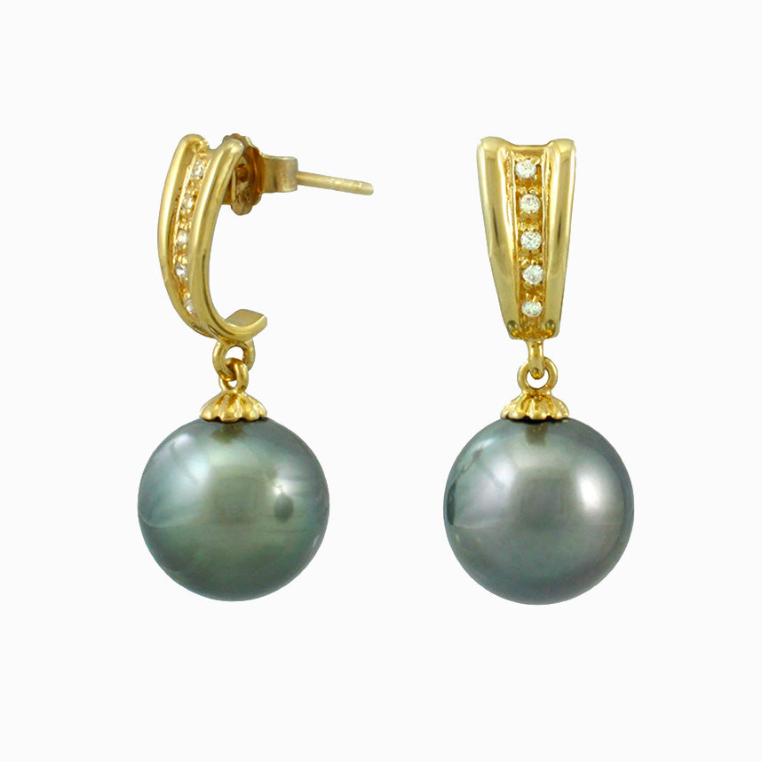 Tahitian pearl earrings in gold plated - Timeless Elegance