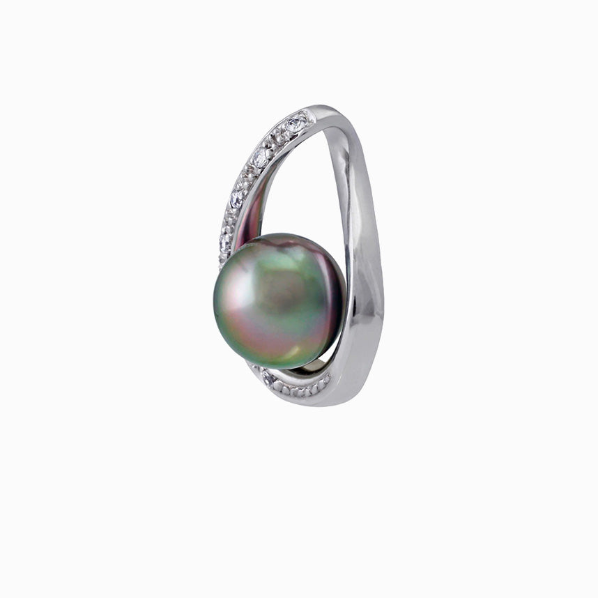 Tahitian pearl pendant in silver - dewdrops collection - pink