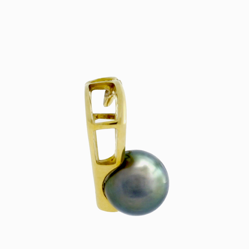 Tahitian pearl pendant - 18k yellow gold with diamonds