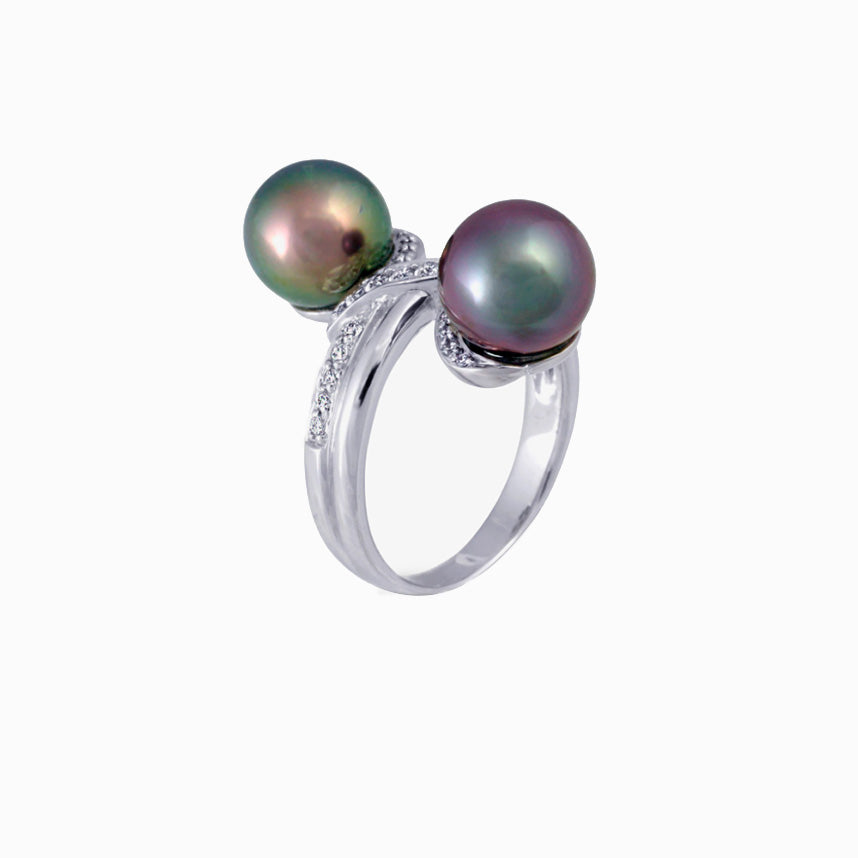 Tahitian pearl ring - 18K white gold with Diamonds – Tahiti Pearl