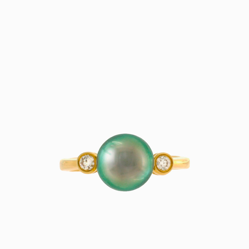 Bague perle de Tahiti - design classique en or 18 carats