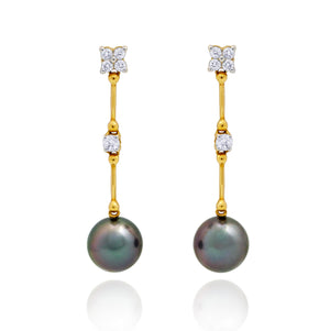 Tahitian pearl earrings in 18k yellow gold and diamonds - Timeless Elegance - EAYDPE00096