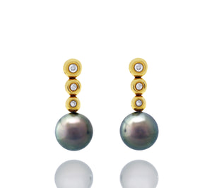 Tahitian pearl earrings 18k yellow gold with diamond - Circle of Life - EAYDPE00092