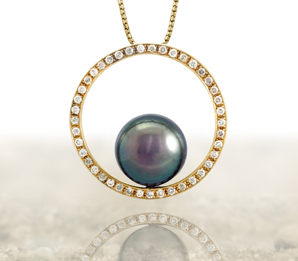 Tahitian pearl pendant - 14k yellow gold - Circle of Life - PEYDPE00105