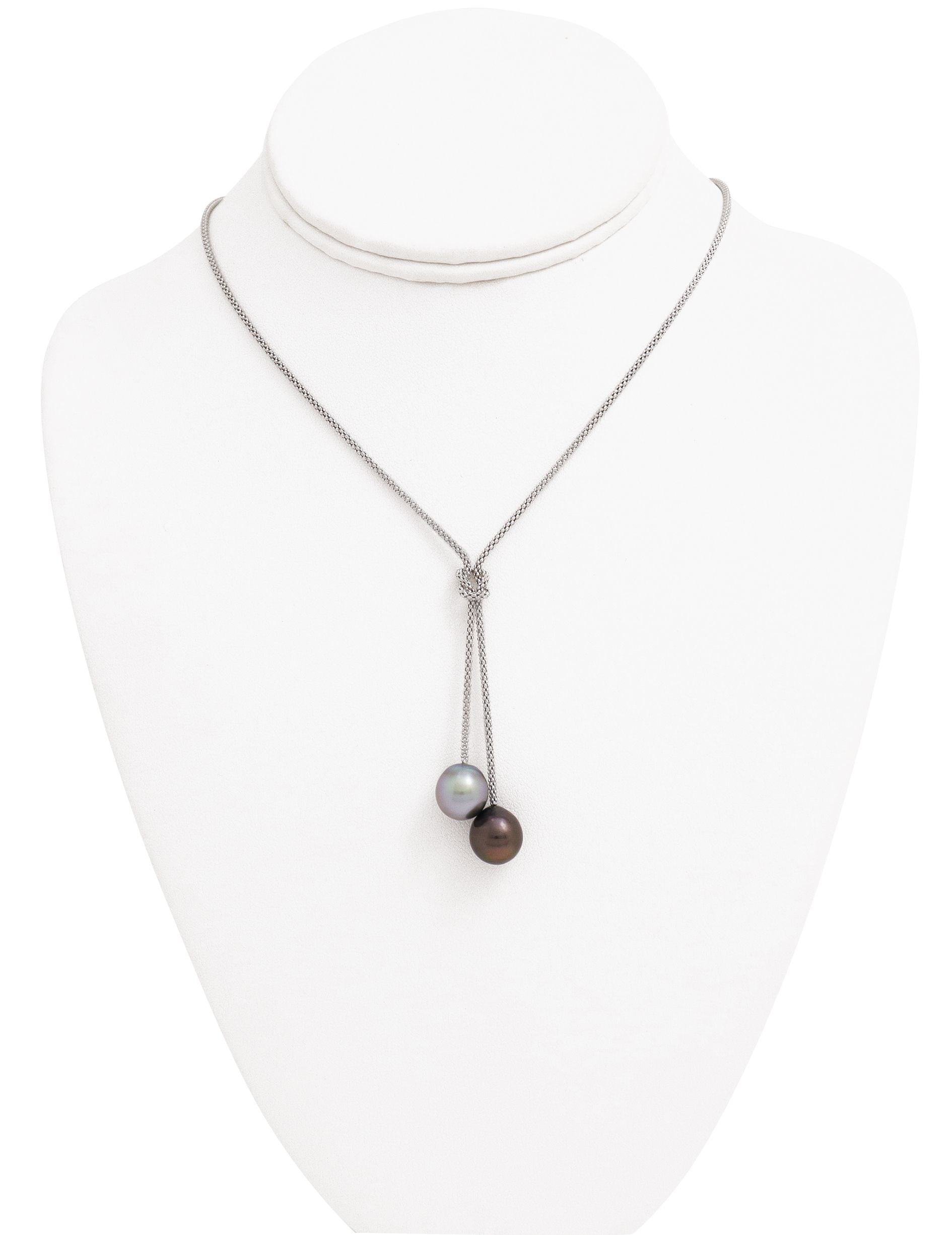 ネックレス・ペンダント TATIANA Silver 925 Ribbon Tie Pearl Necklace NZ2173 50051521 Silver You & Me necklace - Tahia Pearls - Exquisite Tahitian