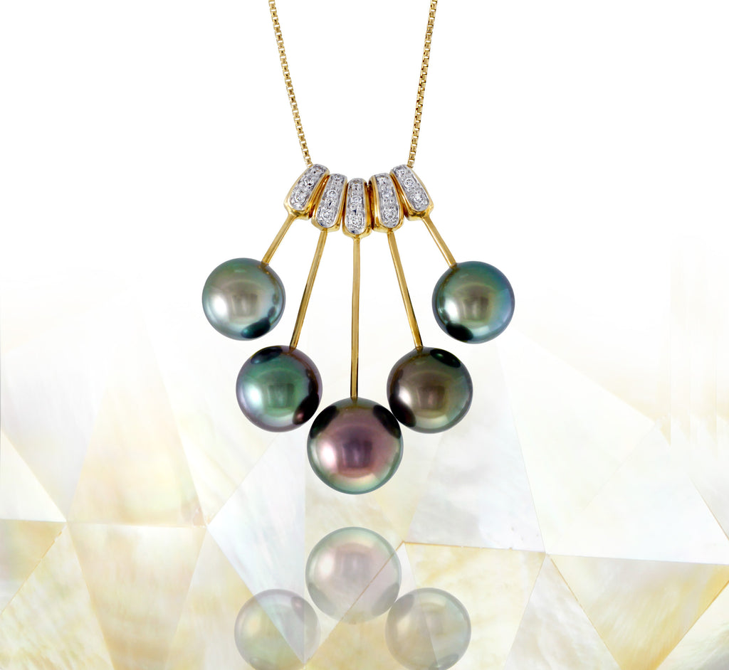 Tahitian pearl necklace - 14k/18k yellow gold with diamonds - Rainbow drops- NDYDPE00020