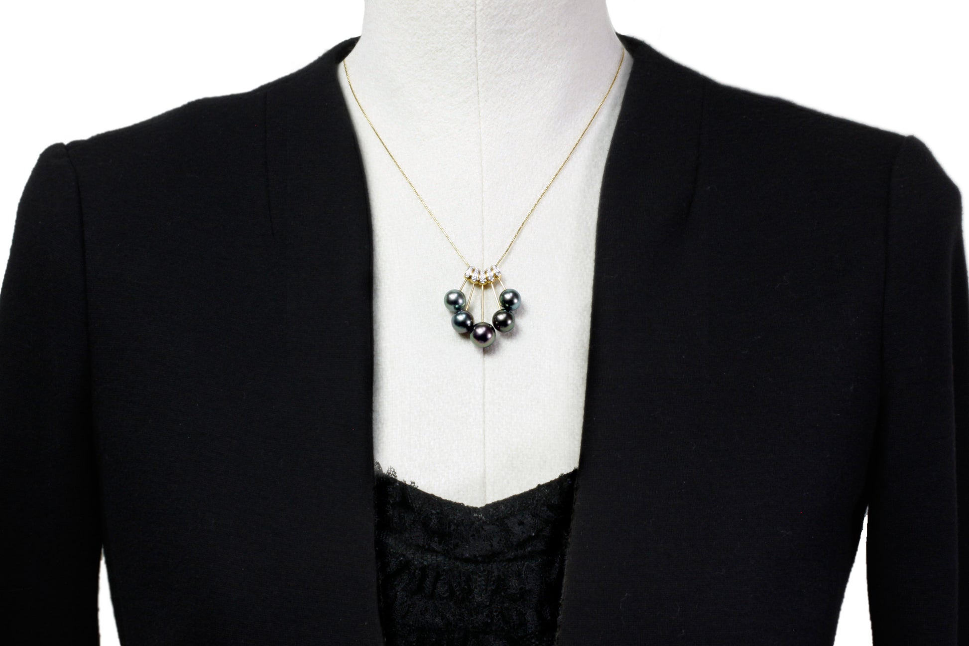 Tahitian pearl necklace - 14k/18k yellow gold with diamonds - Rainbow drops