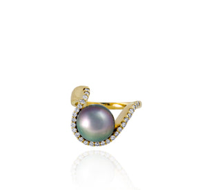 Tahitian pearl ring - 18K gold with Diamonds - RGYDPE00684
