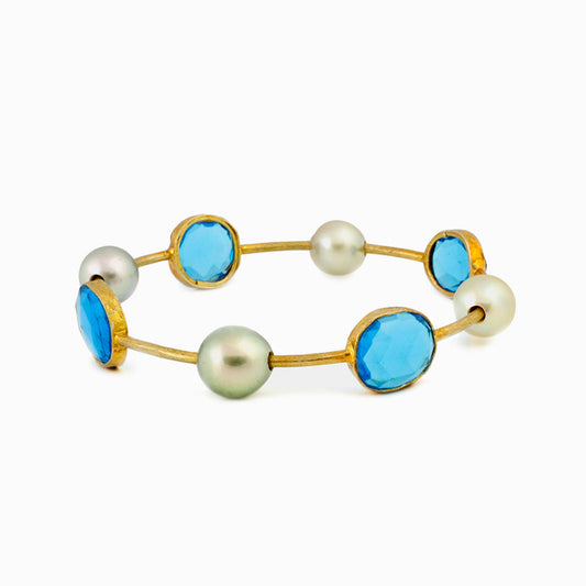 Bracelet perles de Tahiti - Argent plaqué or 24 carats et Topaze bleue - Tiare Tahiti