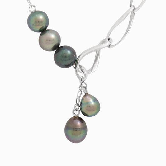 Tahitian pearl necklace semi baroque - silver