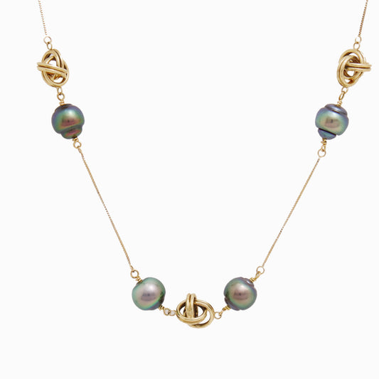 Tahitian pearl necklace - 14k yellow gold