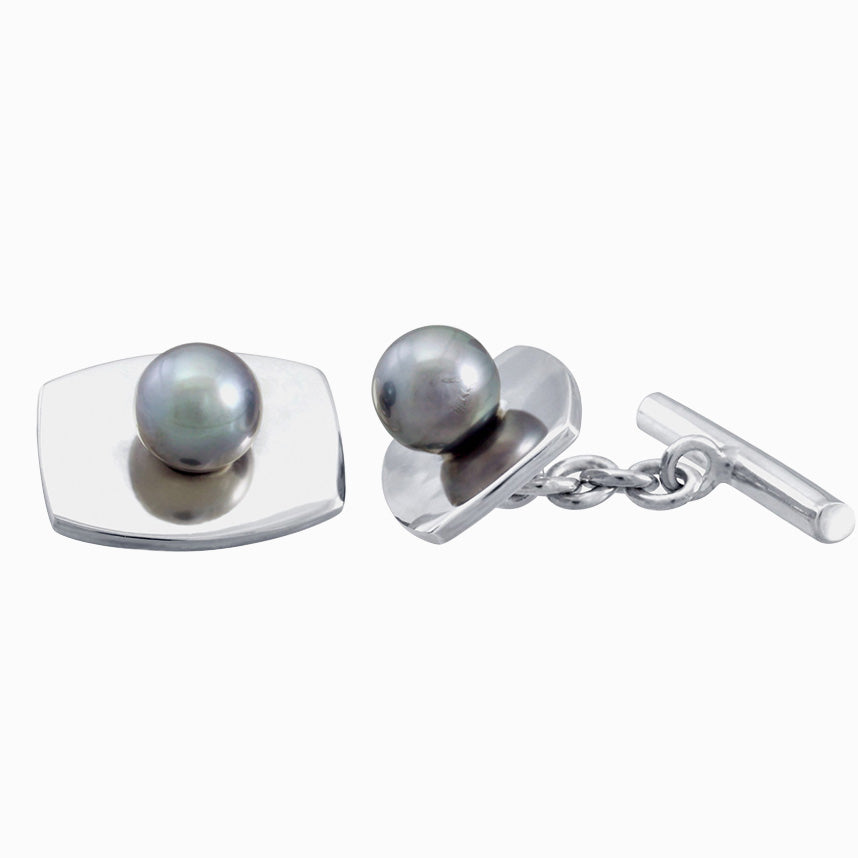 Gemelos de plata con dos perlas de Tahití