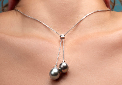 "Toi & Moi" necklace with two Tahitian Pearls - 18K white gold and diamonds