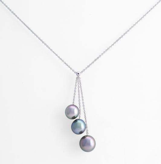 Tahitian pearl necklace with Three pearls - Sterling silver