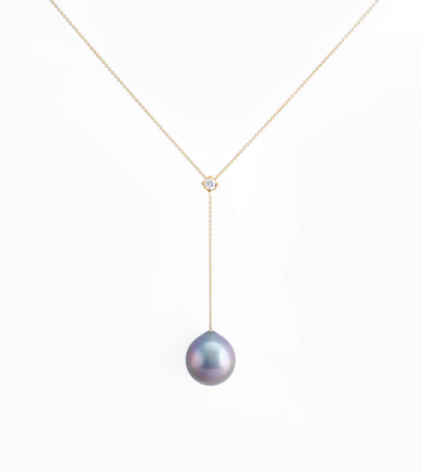 Collier perle de Tahiti - Or jaune 18kt avec diamant