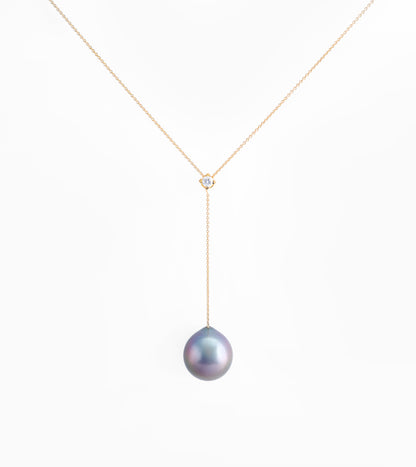Collier perle de Tahiti - Or jaune 18kt avec diamant