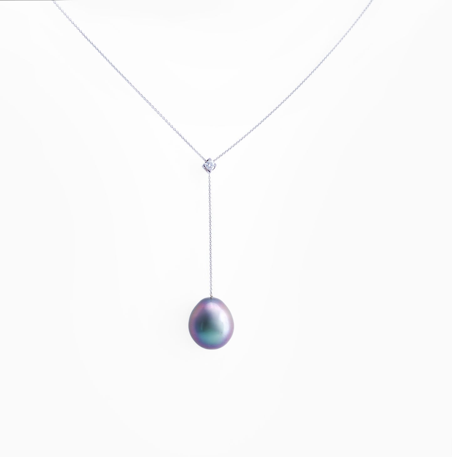 Collier perle de Tahiti - Or blanc 18kt et diamant