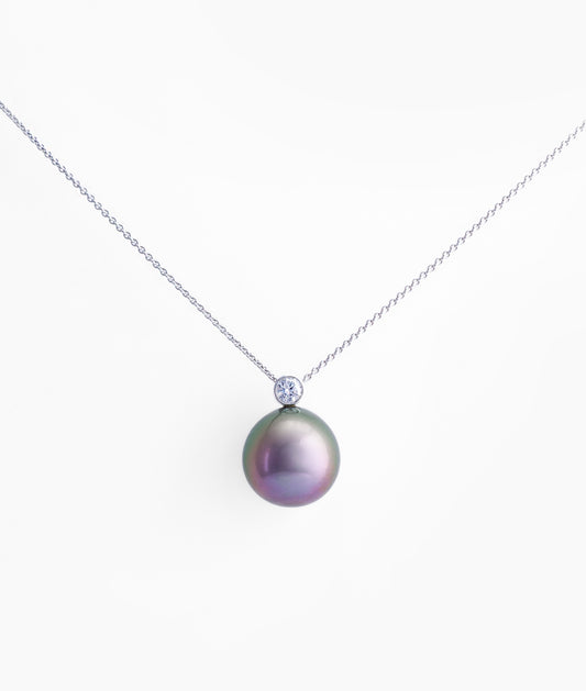 Tahitian pearl necklace - 18K White gold with diamonds