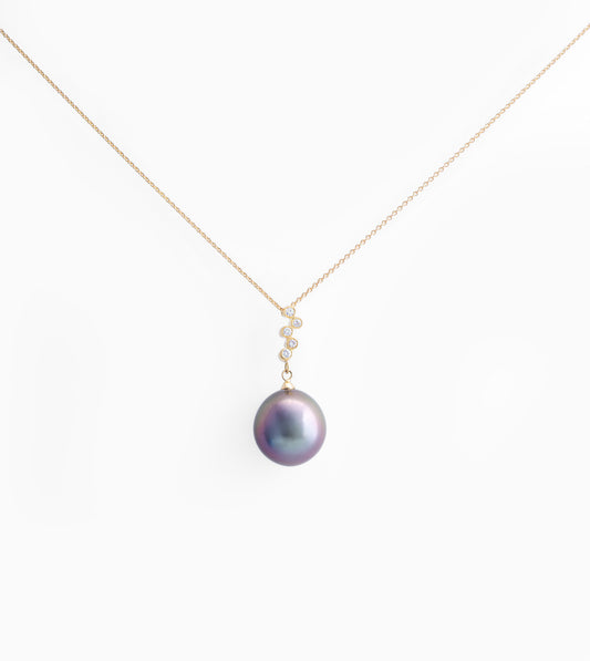 Tahitian pearl necklace 18k yellow gold with diamonds - Circle of Life