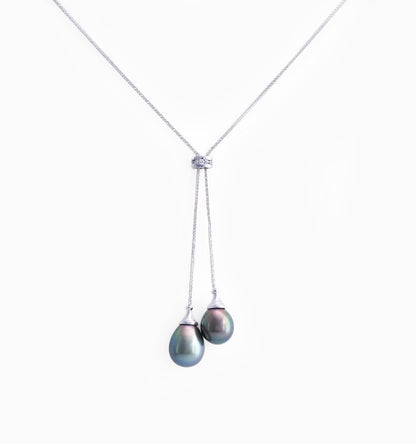 "Toi & Moi" necklace with two Tahitian Pearls - 18K white gold and diamonds