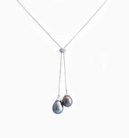 "Toi & Moi" necklace with two Tahitian Pearls - 18K white gold with diamonds