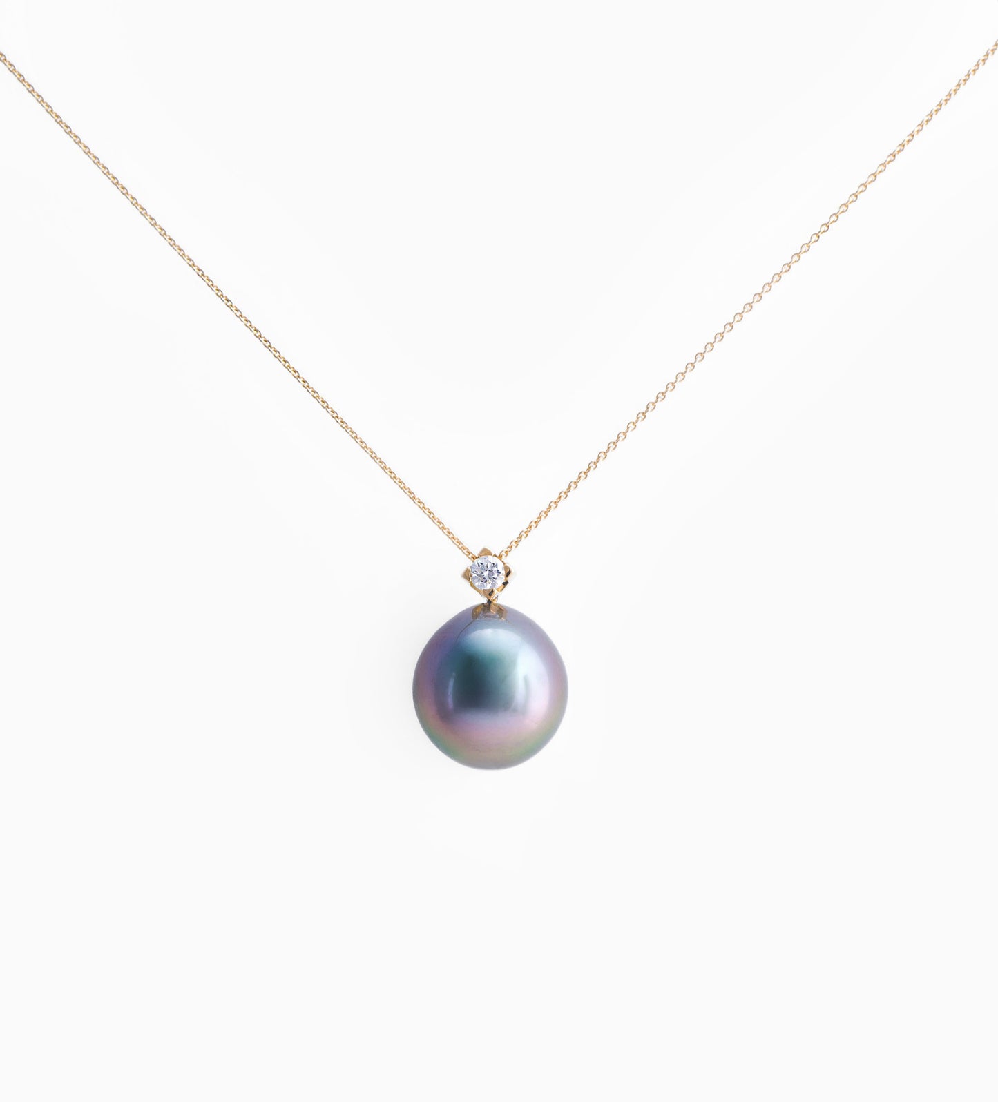 Tahitian pearl necklace - 18K Yellow gold with diamond