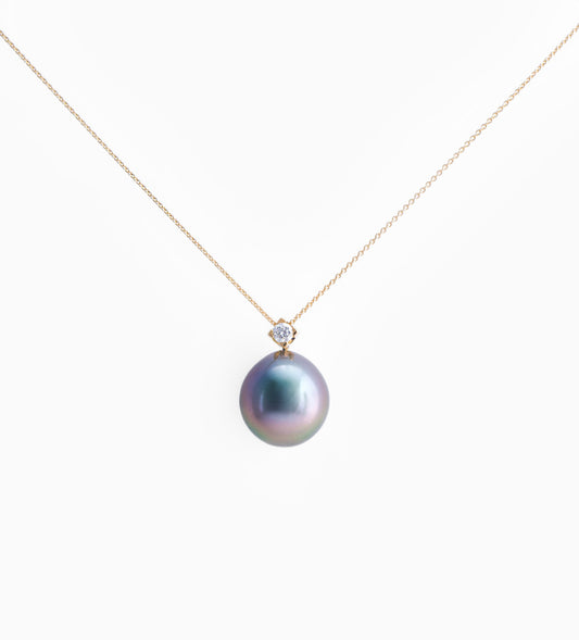 Tahitian pearl necklace - 18K Yellow gold with diamond