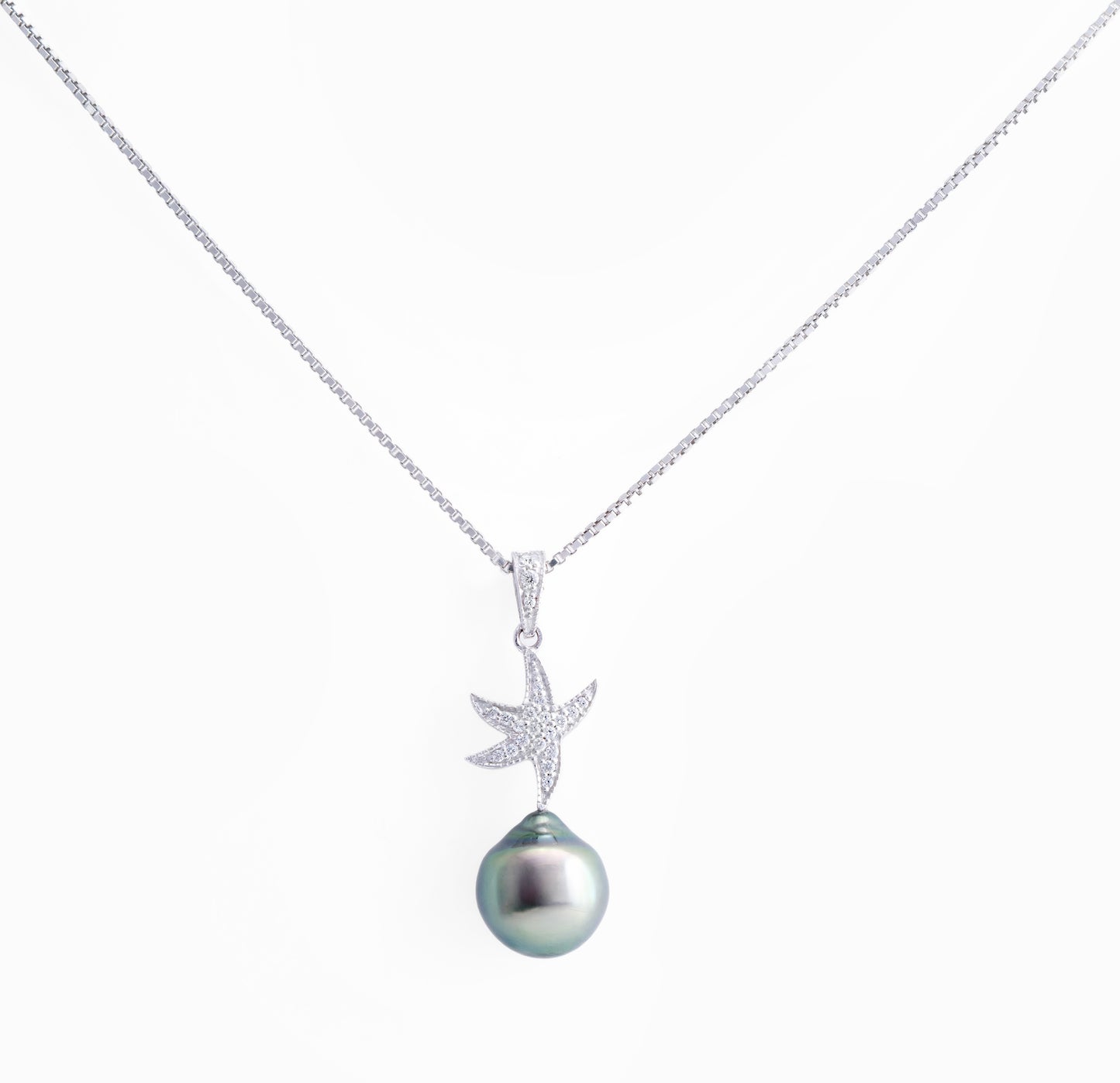Tahitian pearl pendant in silver - Starfish