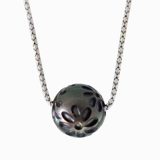 Collier de perles de Tahiti - Motif flottant - Perle tatouage
