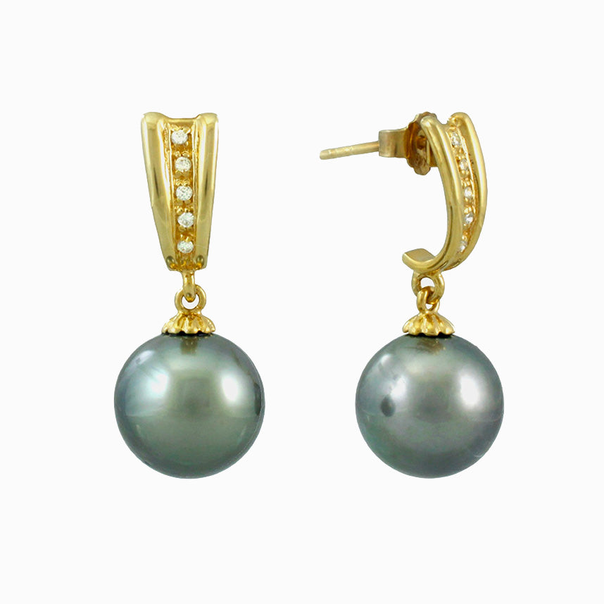 Tahitian pearl earrings in gold plated - Timeless Elegance