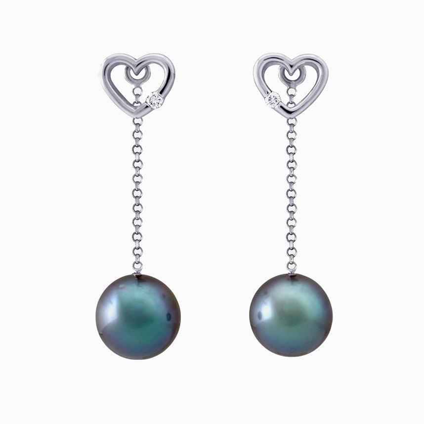Tahitian pearl earrings - 18k white gold with diamonds - Forever