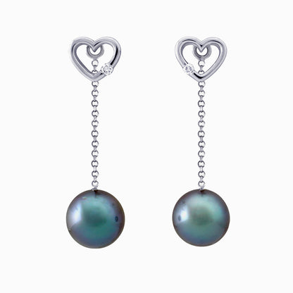 Tahitian pearl earrings - 18k white gold with diamonds - Forever
