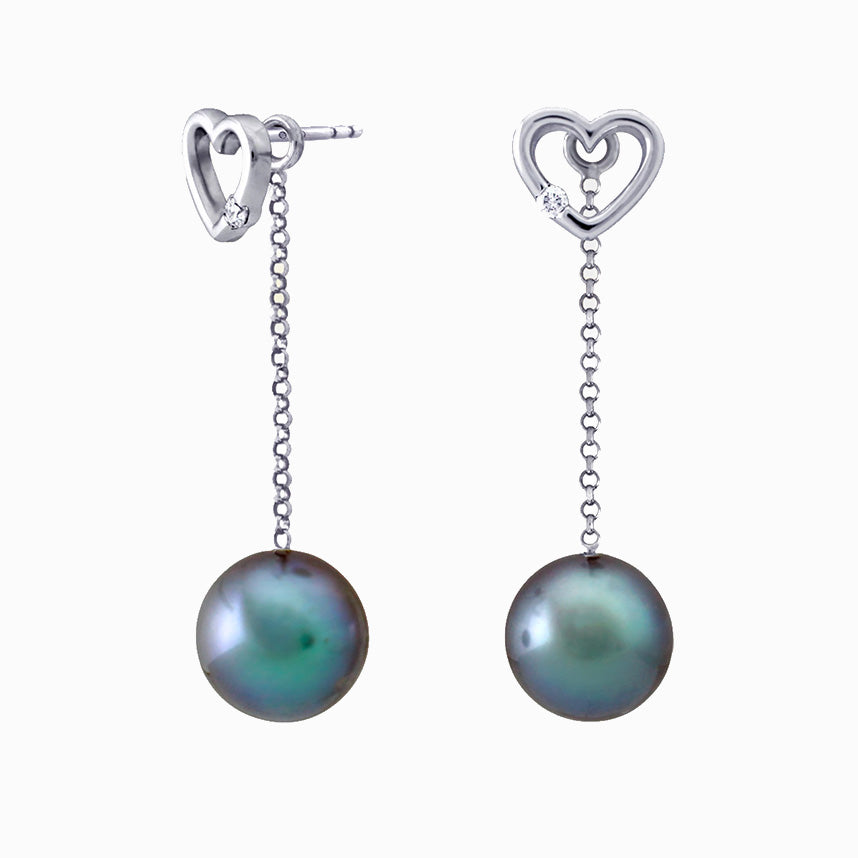 Tahitian pearl earrings - 18k white gold with diamonds - Forever