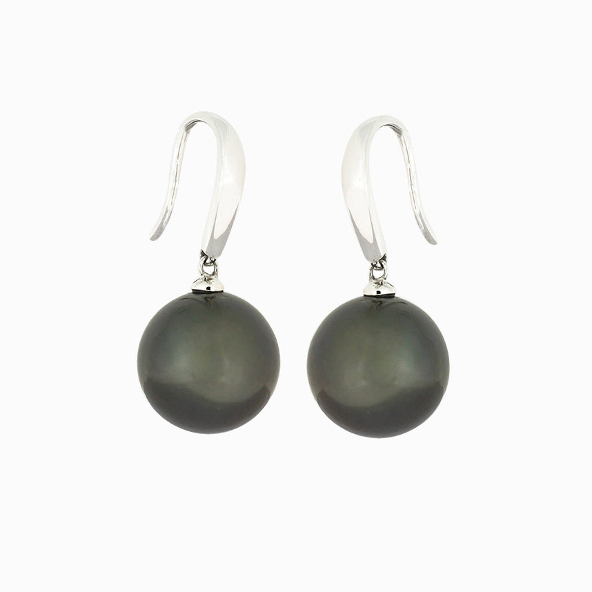 Tahitian pearl earrings - 18k white gold shepherd hook