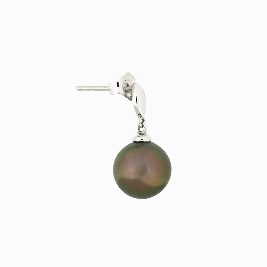 Tahitian pearl earrings - 18k white gold drop shape design