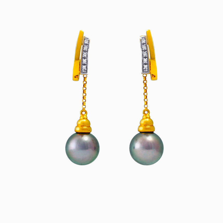 Tahitian pearl earrings 18k yellow gold with diamonds - Rainbow drops