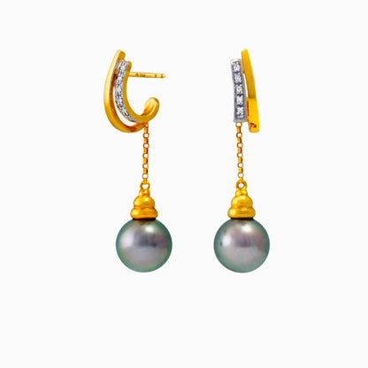 Tahitian pearl earrings 18k yellow gold with diamonds - Rainbow drops