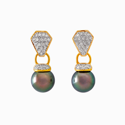 Tahitian pearl earrings 18k yellow gold with diamonds - Rainbow drops