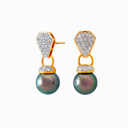 Tahitian pearl earrings 18k yellow gold with diamonds - Rainbow drops