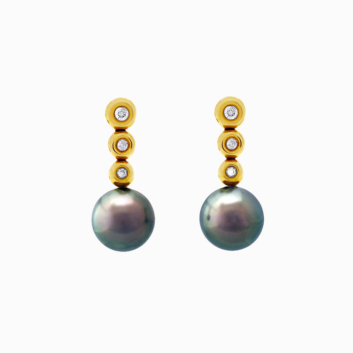Tahitian pearl earrings 18k yellow gold with diamond - Circle of Life