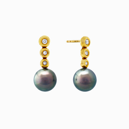 Tahitian pearl earrings 18k yellow gold with diamond - Circle of Life