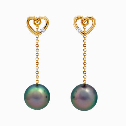Pendientes de perla de Tahití - Oro amarillo de 18 quilates con diamantes - Forever