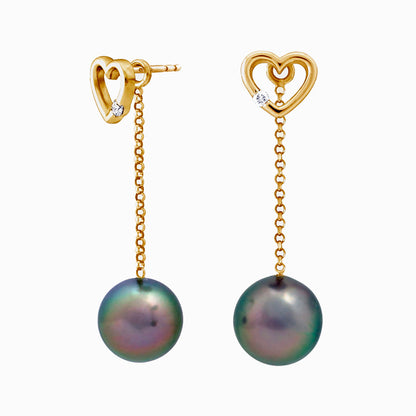 Pendientes de perla de Tahití - Oro amarillo de 18 quilates con diamantes - Forever