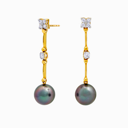 Tahitian pearl earrings in 18k yellow gold and diamonds