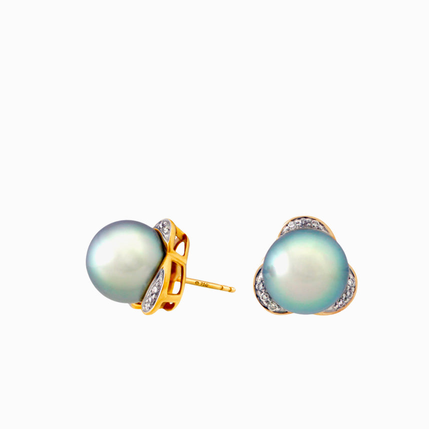 Tahitian pearl earring - yellow gold with diamonds