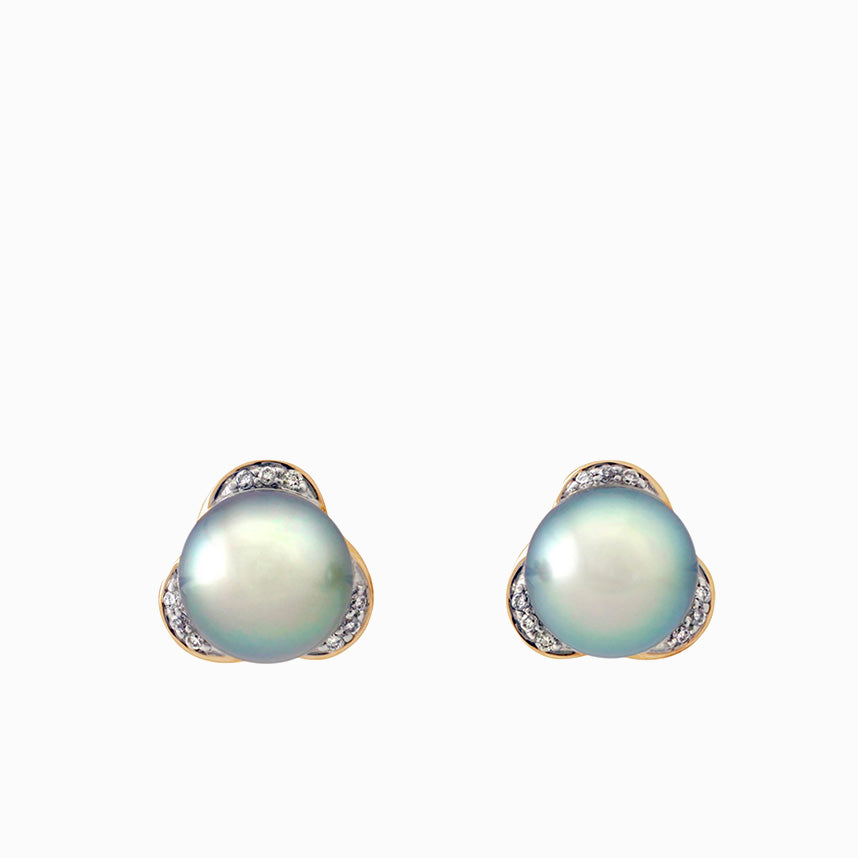 Tahitian pearl earring - yellow gold with diamonds