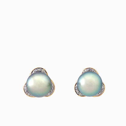 Tahitian pearl earring - yellow gold with diamonds