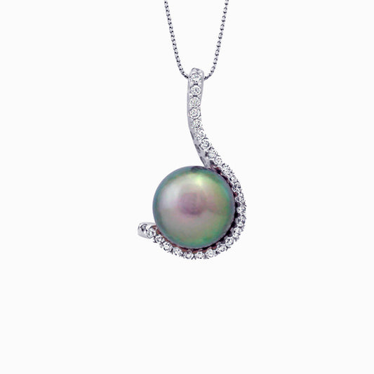 Tahitian pearl pendant in silver - Rainbow drops